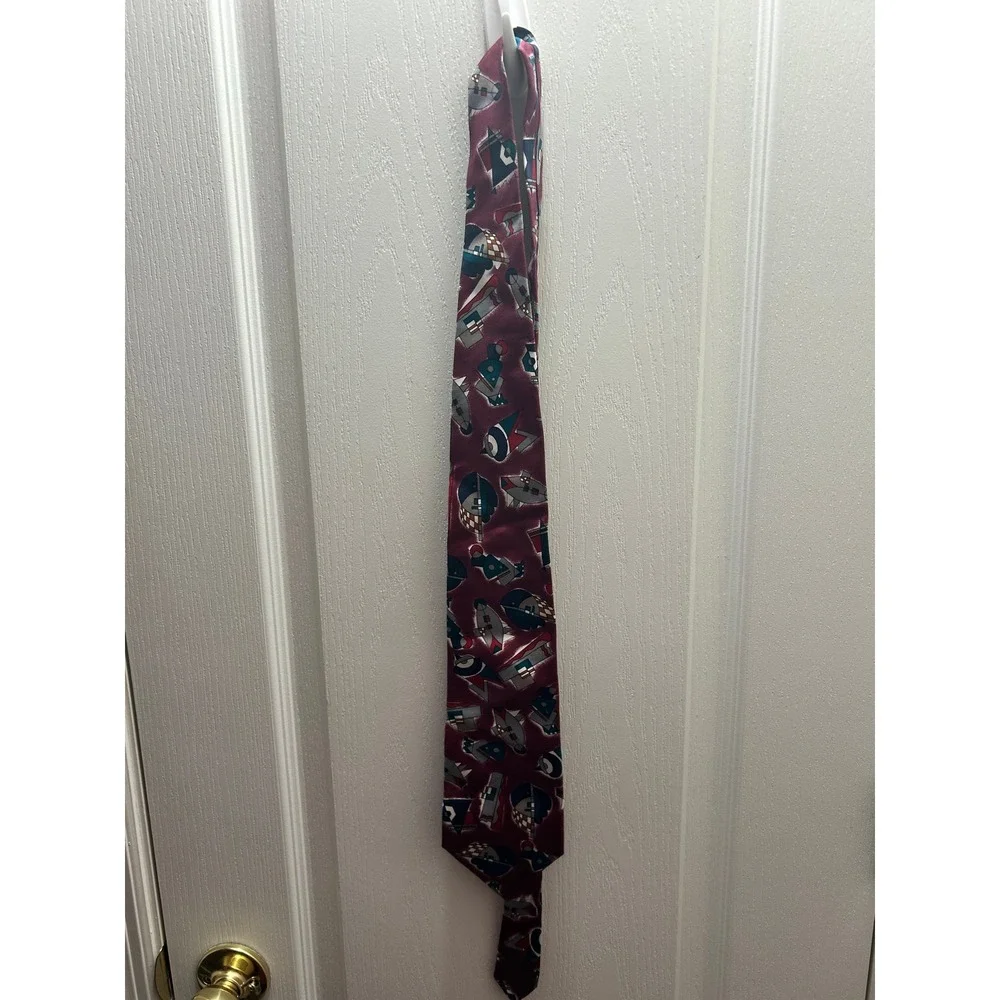 Oscar de la Renta Silk Abstract Geometric Novelty Tie Burgundy